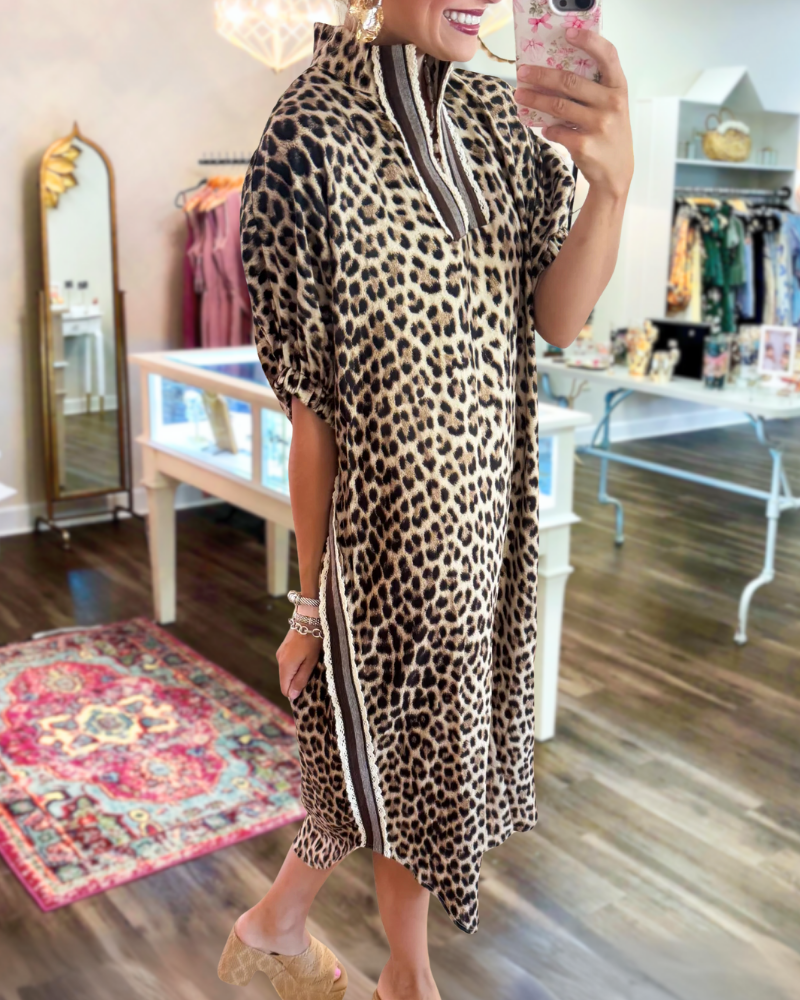 Leopard Stripe Trim Dress