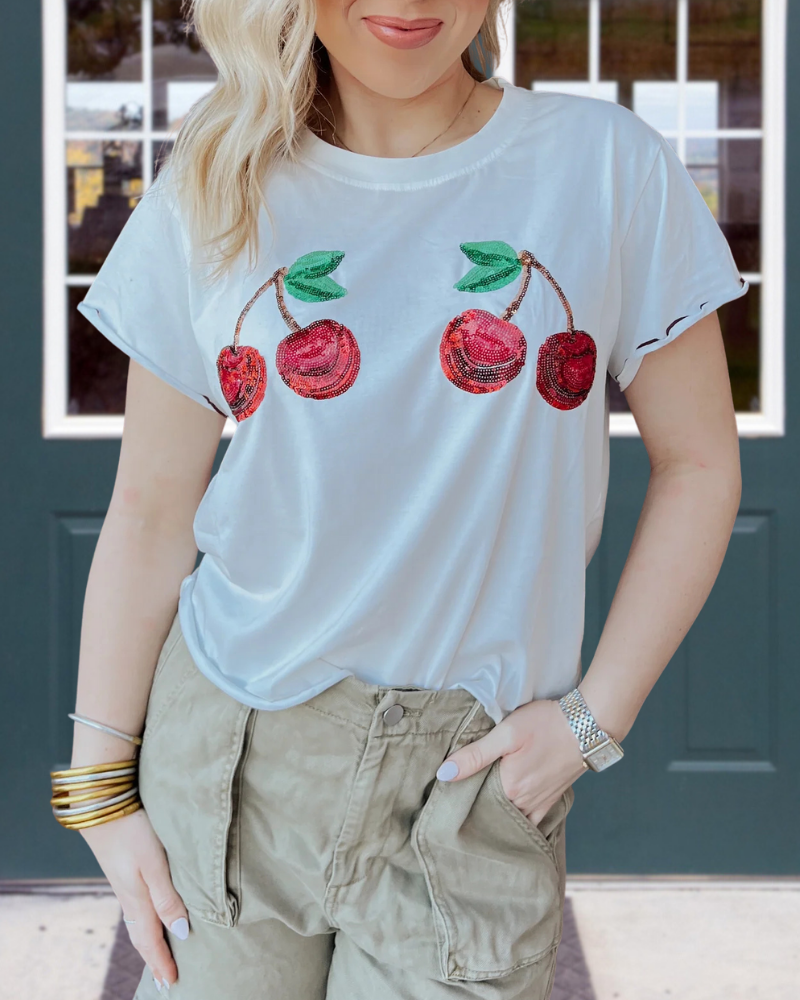 Cherry Sequined Crewneck Tee