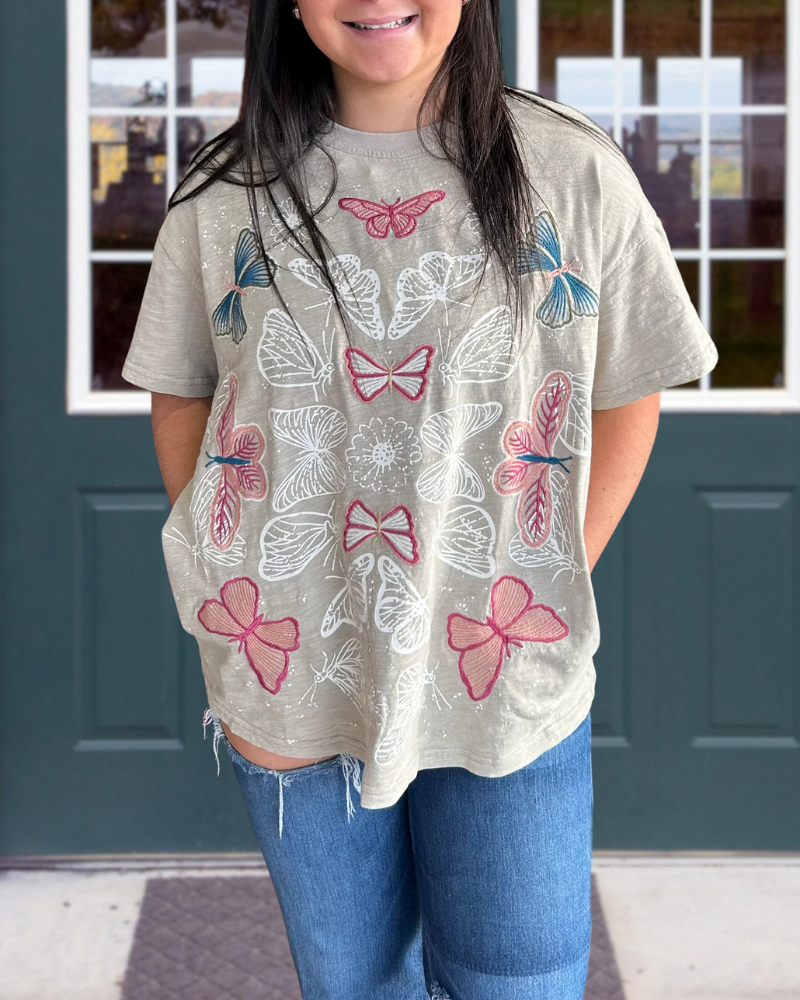 Elegant Butterfly Embroidered T-Shirt