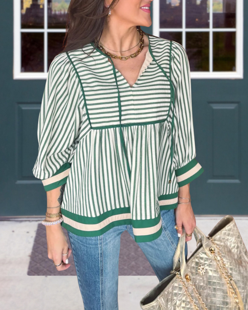 Elegant Striped Lace-Up Top