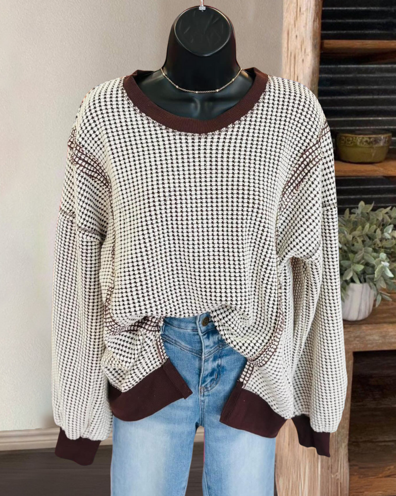 Oversized Houndstooth Crewneck Sweatshirt