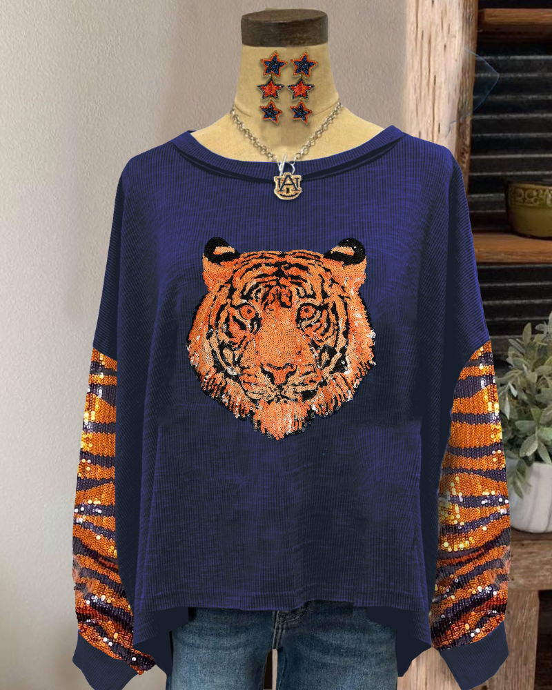 Sparkling Auburn Tigers Sequin Top