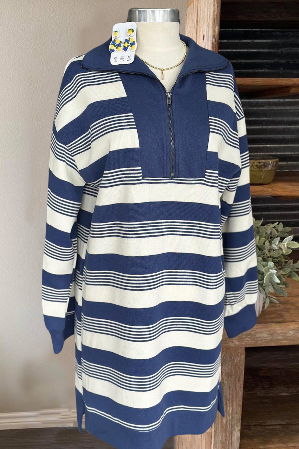 Vintage Zipper Striped Knit Dress