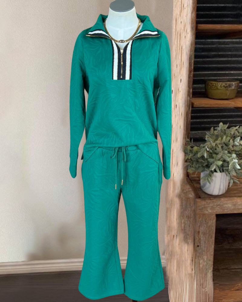 Bow Quilted Cotton Half Zip Set