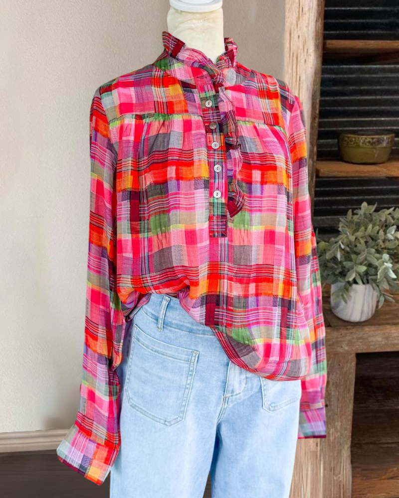 Bright Ruffled Plaid Top
