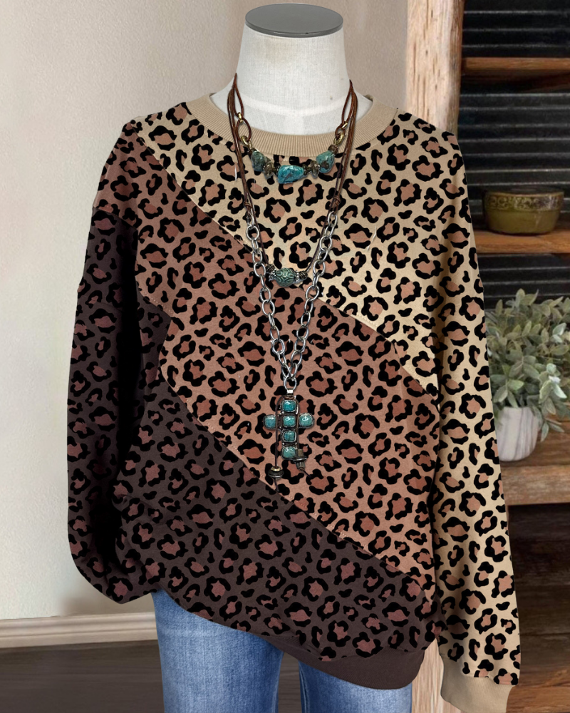 Chic Colorblock Leopard Sweatshirt