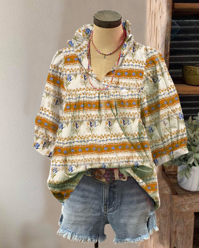 Bohemian Floral Striped Top