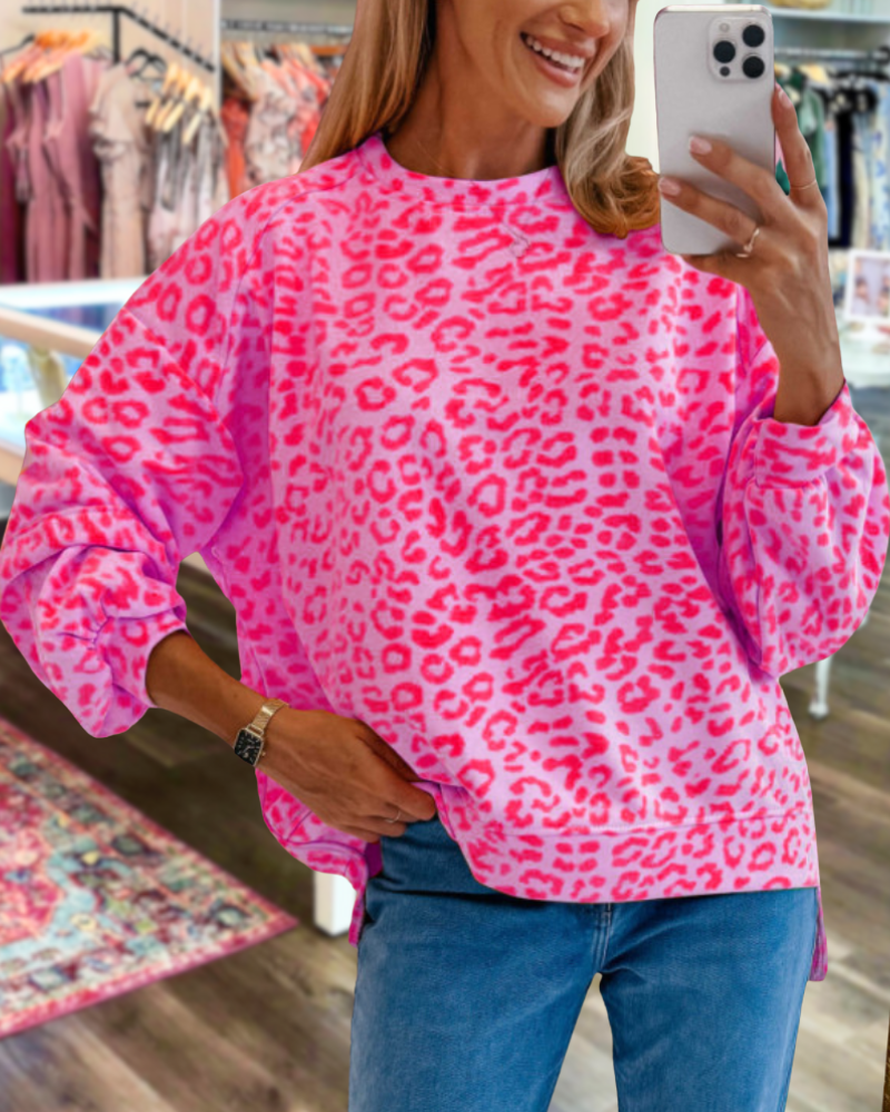 Leopard Print Crew Neck Sweatshirt