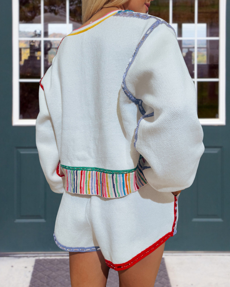 Rainbow Stripe Rhinestone Embroidery Set
