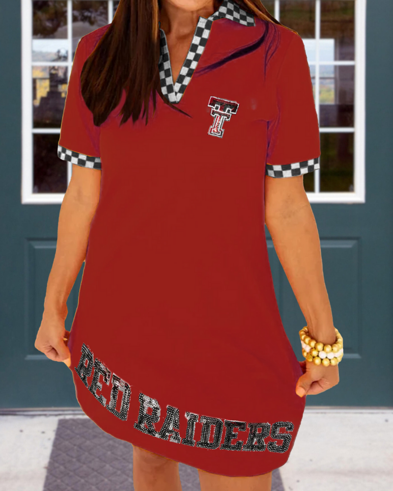 Red Raider Sequined Check Trim Dress