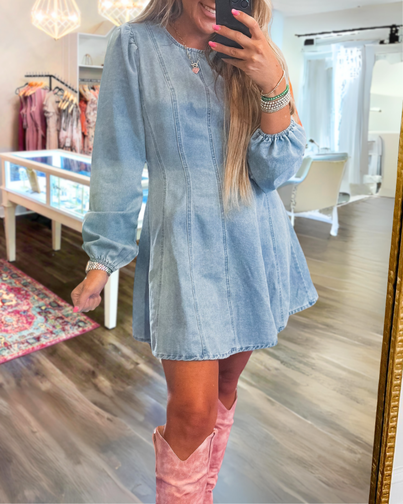 Stylish Denim Crewneck Dress