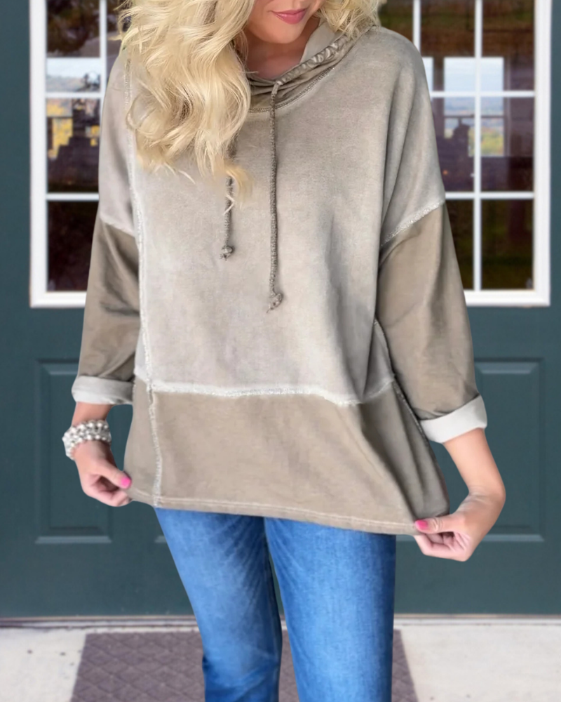 Simple Colorblock Drawstring Hoodie