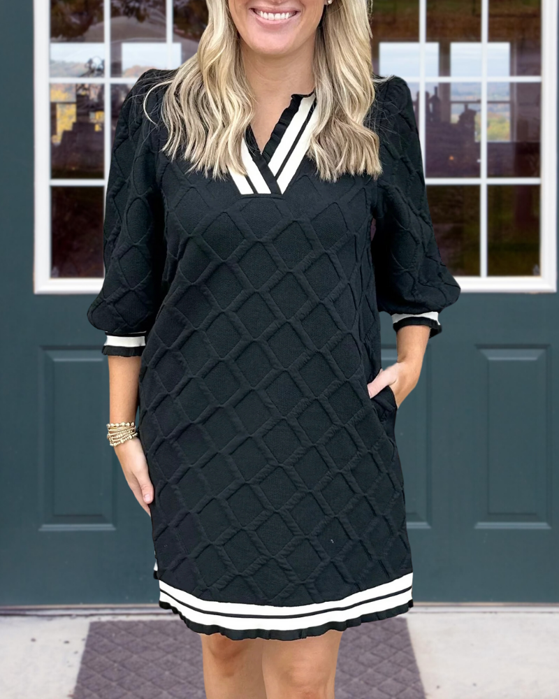 Stripe Trim Geometric Quilted Dress