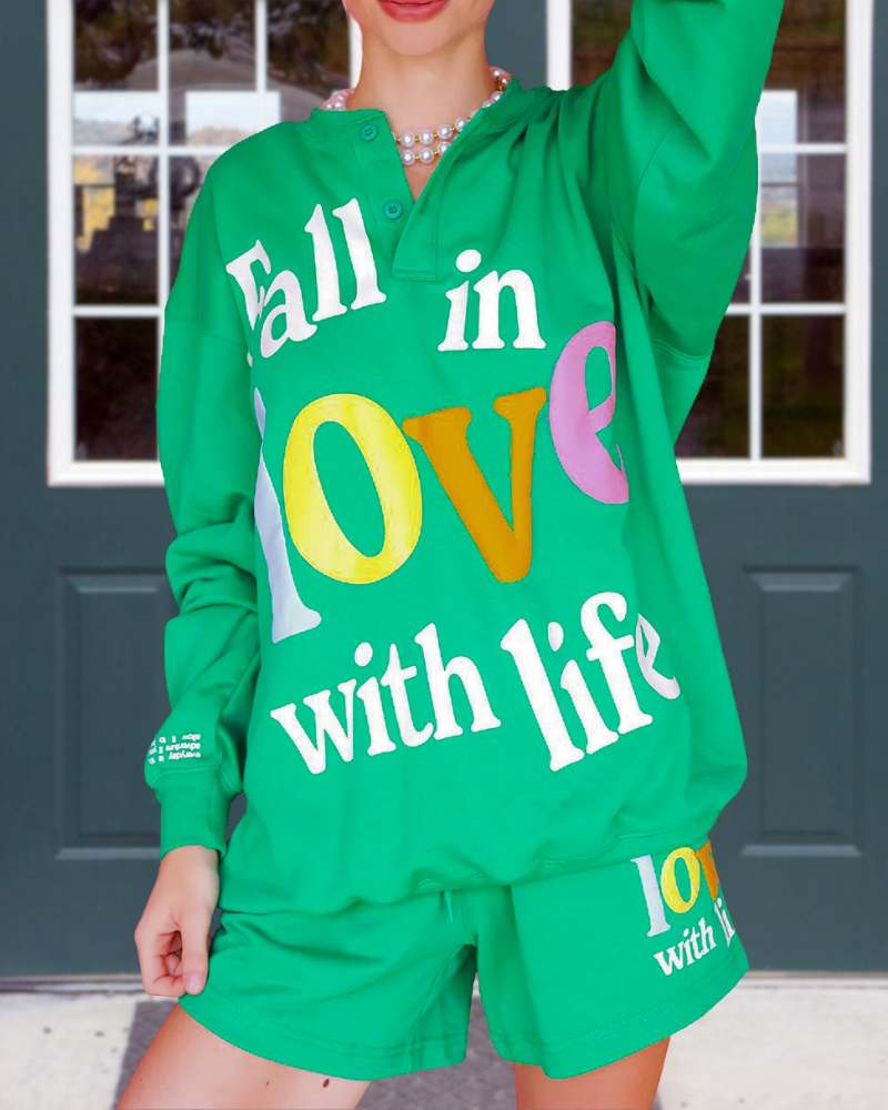 Fall In Love With Life Shorts Set