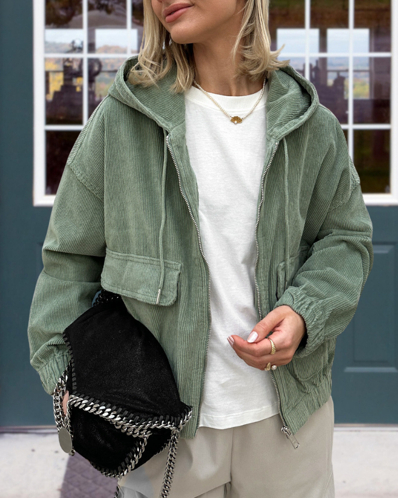Corduroy Washed Zip-Up Hoodie