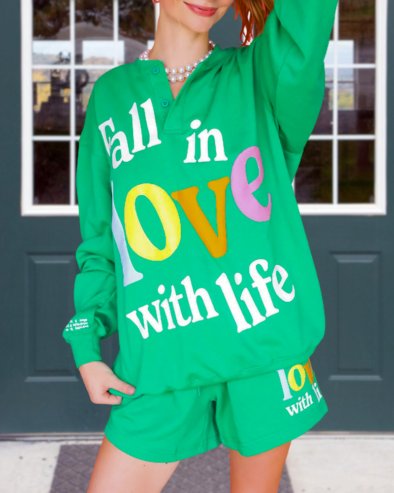 Fall In Love With Life Shorts Set