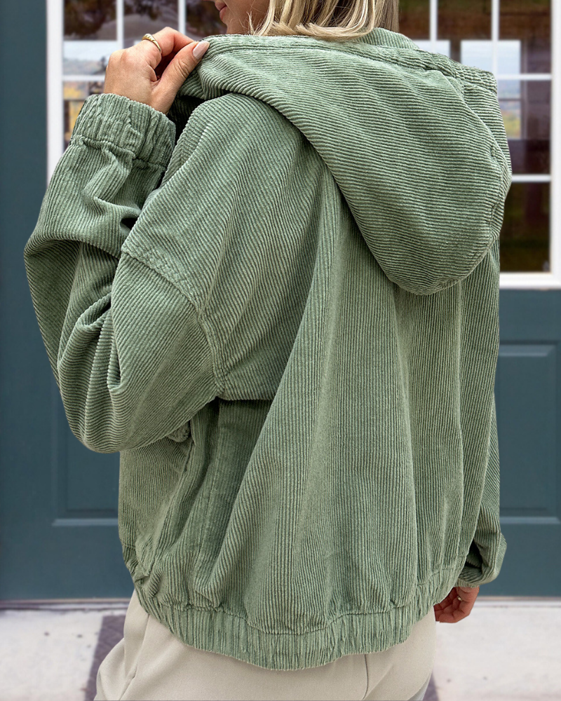 Corduroy Washed Zip-Up Hoodie