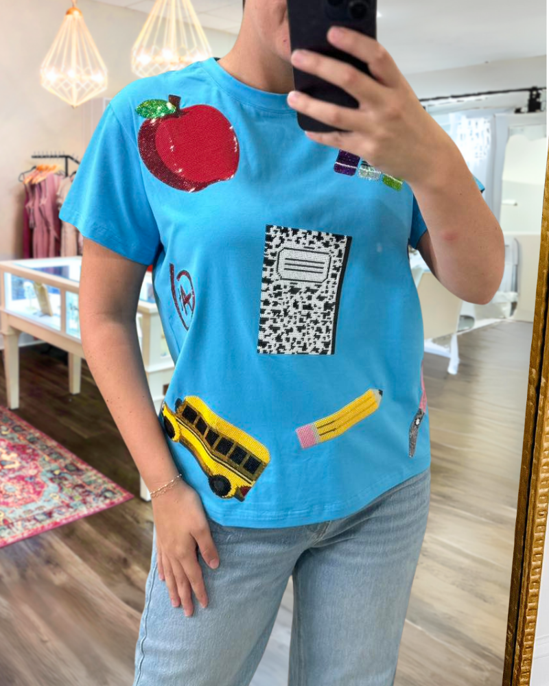School Mixed Graphic Sequin Tee
