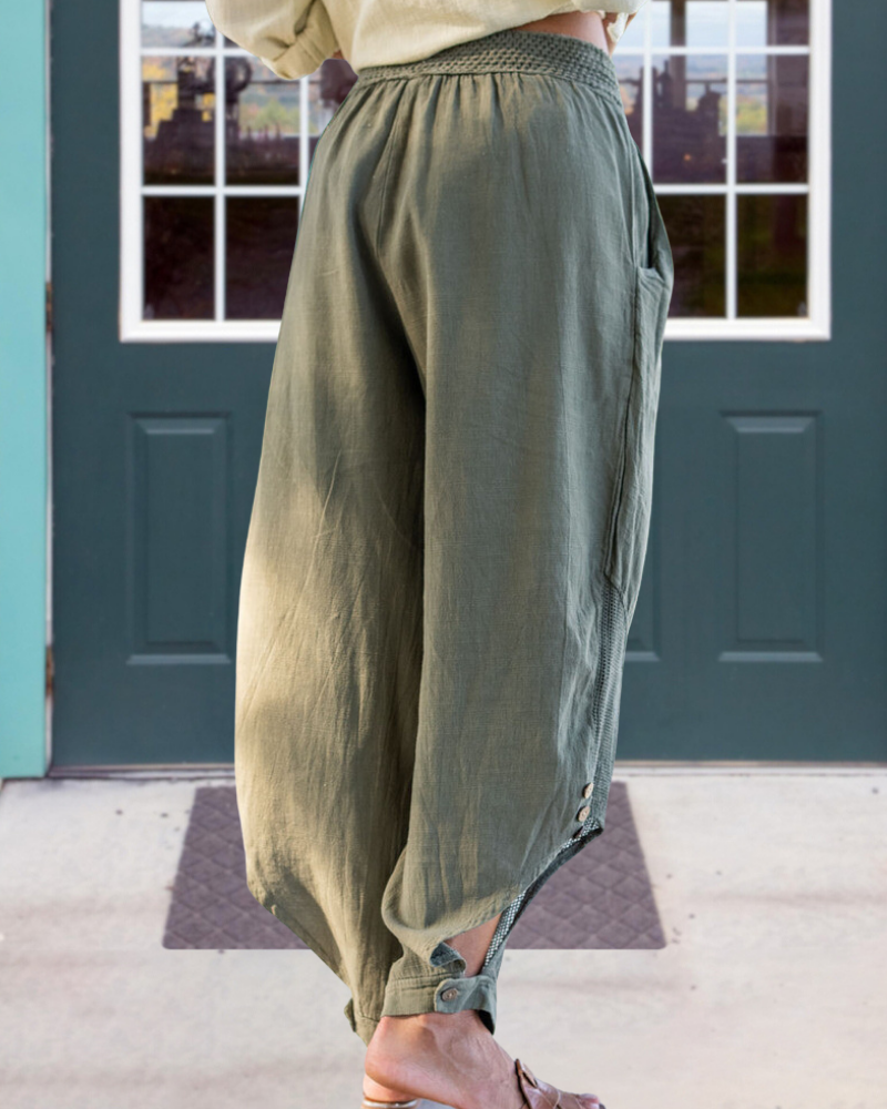 Chic Waffle Patchwork Cotton Pants