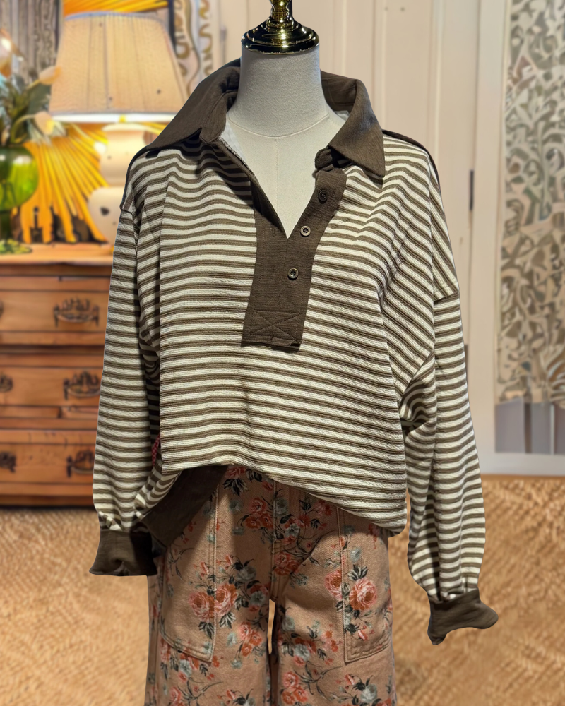 Striped Half-Open Collar Pullover
