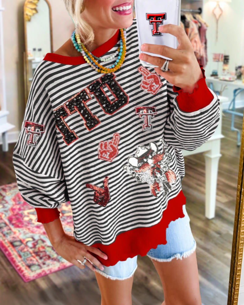 TTU Raider Sequin Striped Sweatshirt