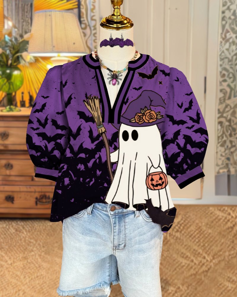 Halloween Bat Ghost Satin Top