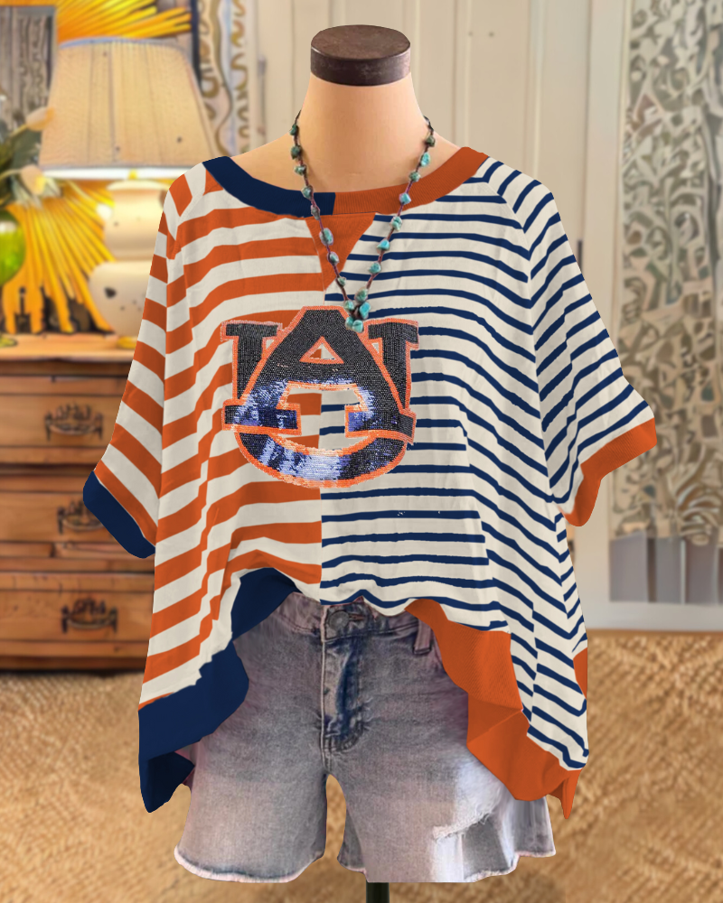 Auburn Tigers Sequin Colorblock Striped Top