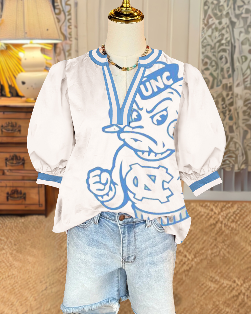 UNC Rameses V-Neck Satin Top