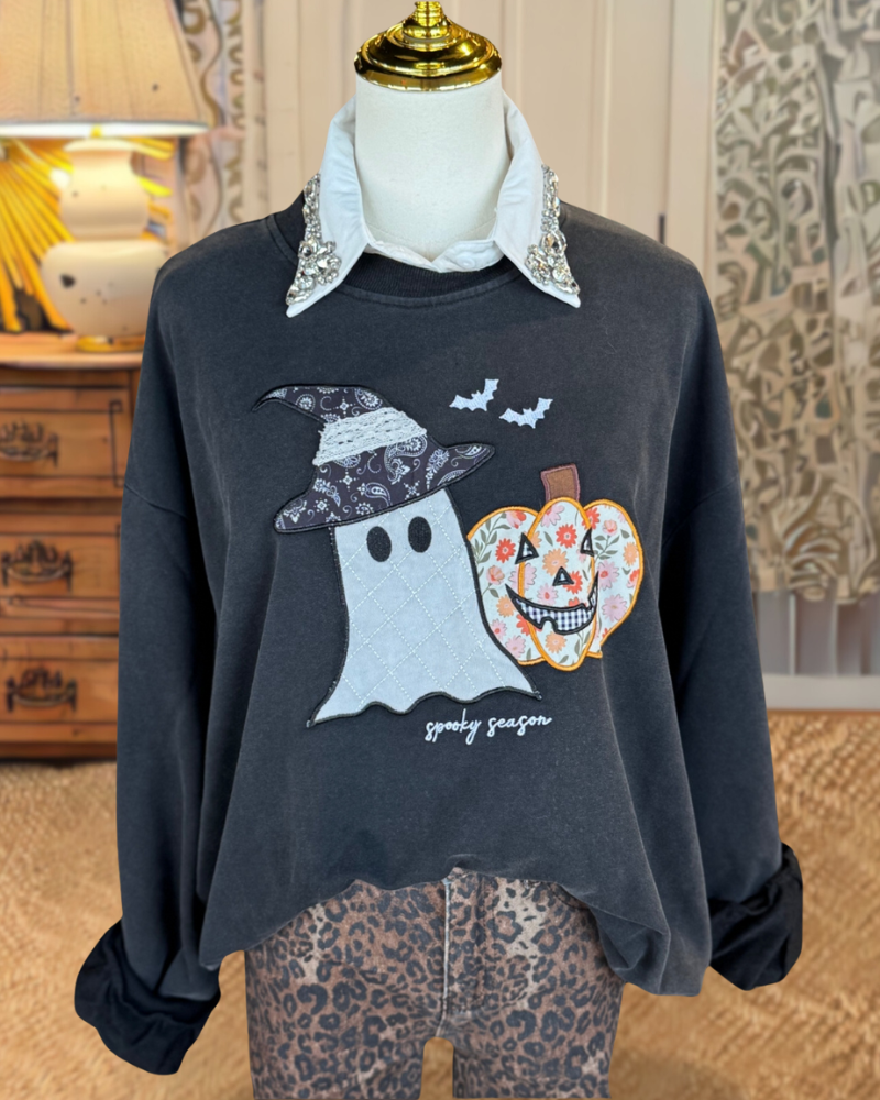 Halloween Ghost Patch Embroidered Sweatshirt