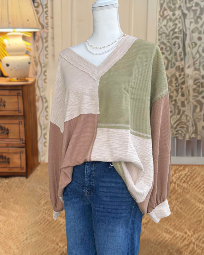 Oversized Colorblock Patchwork Top