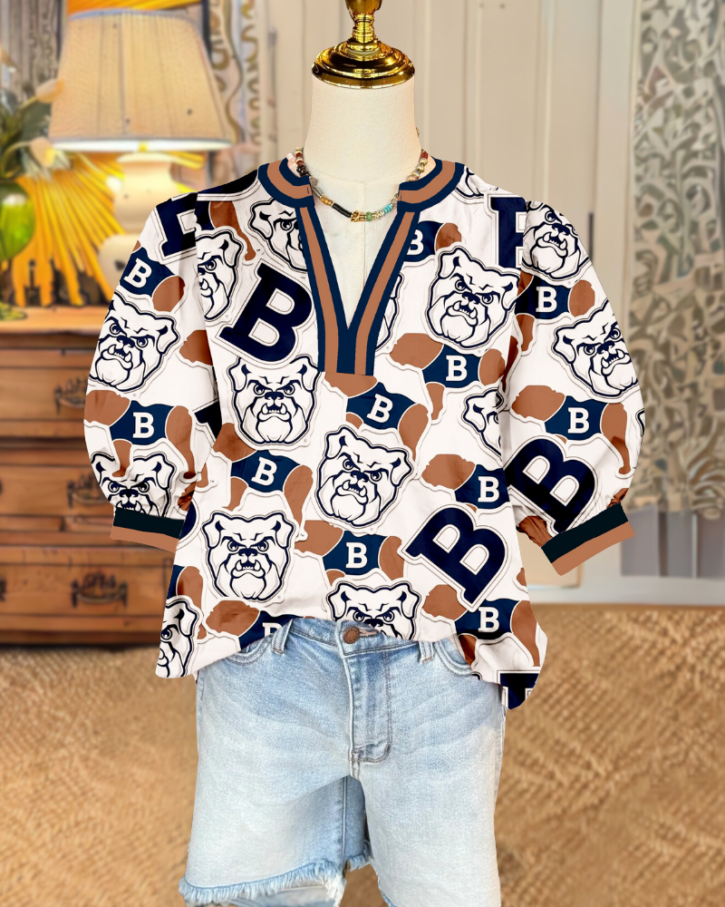 Butler Blue Stripe Trim Satin Top