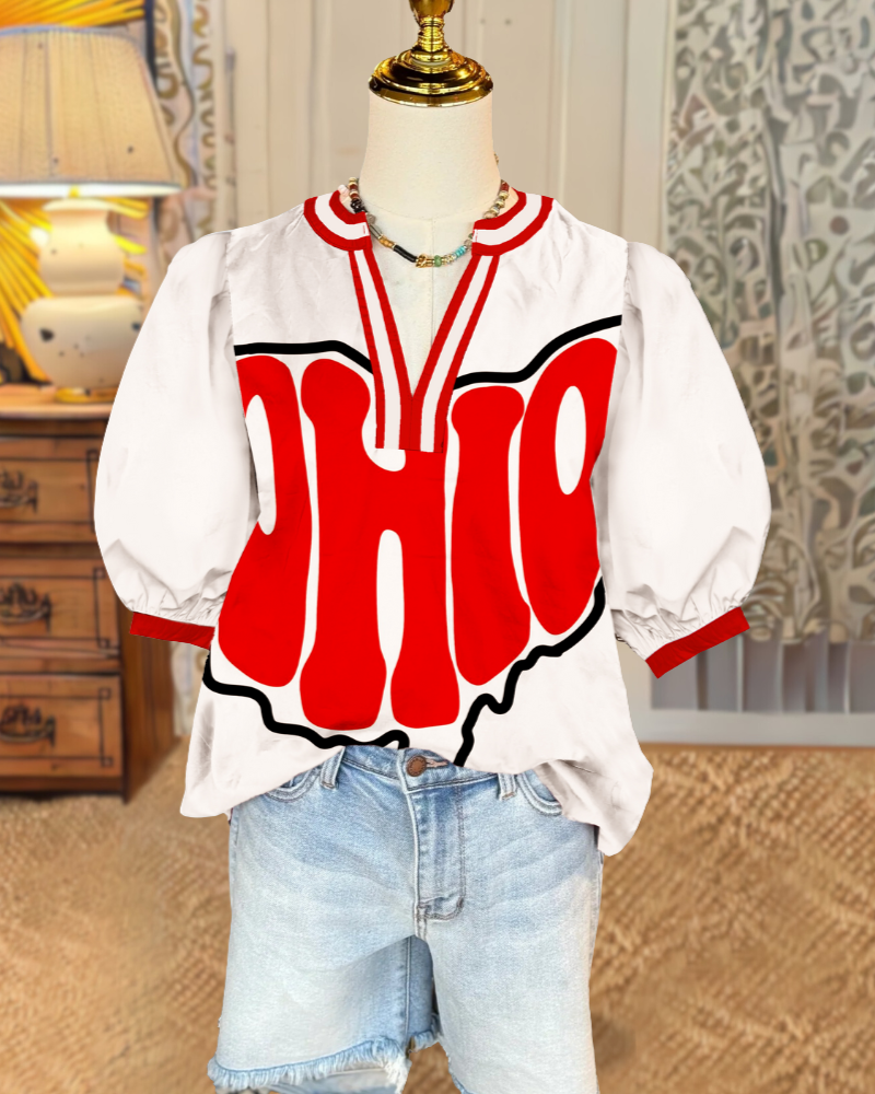 OHIO STATE V-Neck Satin Top