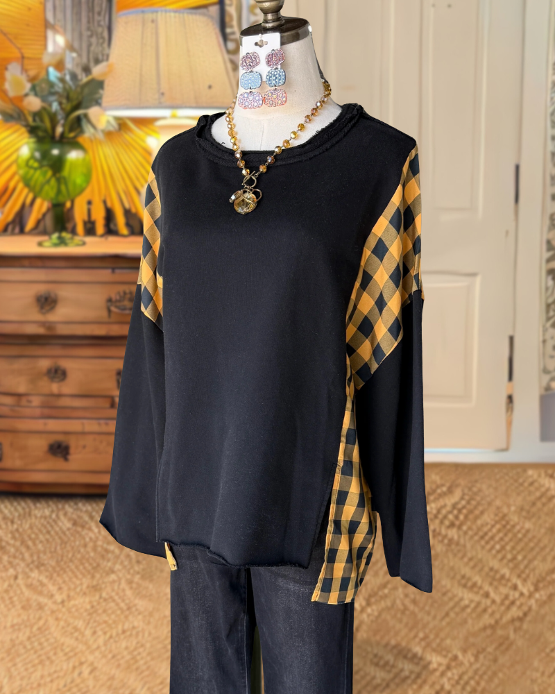 Oversized Halloween Patchwork Plaid Top