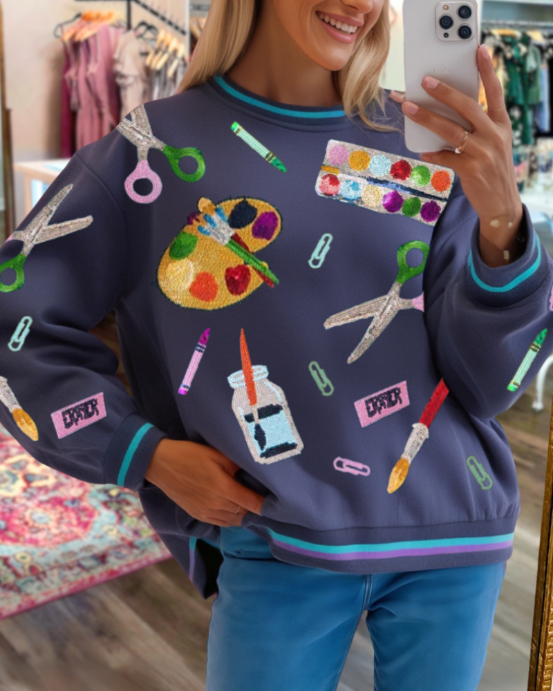 Art Tool Sequin Embroidered Top