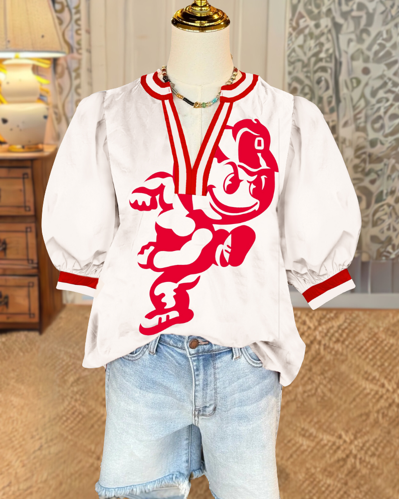 OHIO STATE Stripe Trimmed Satin Top