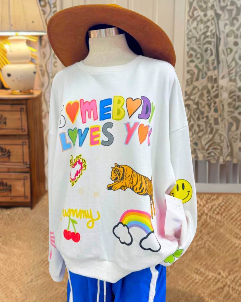Playful Somebody Loves You Graphic Sweatshirt