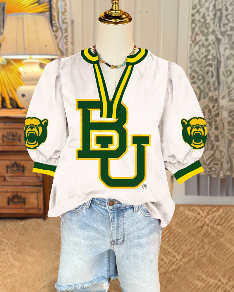 Baylor Bears Puff Sleeve Satin Top