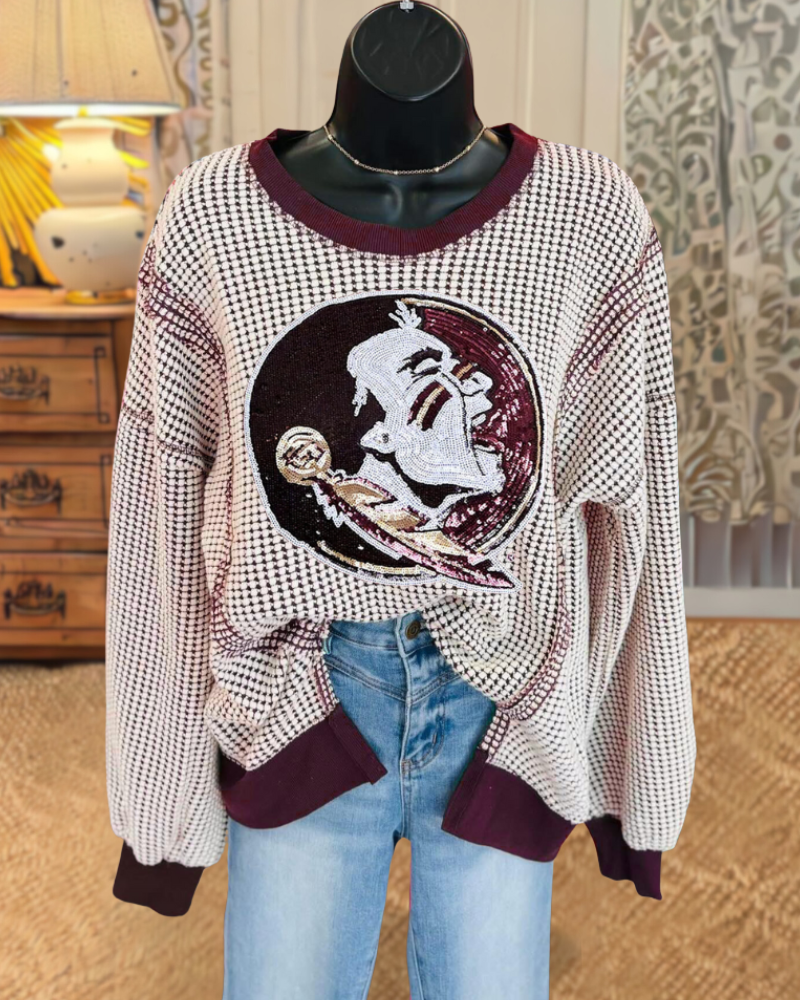 FSU Seminoles Sequined Plaid Sweatshirt