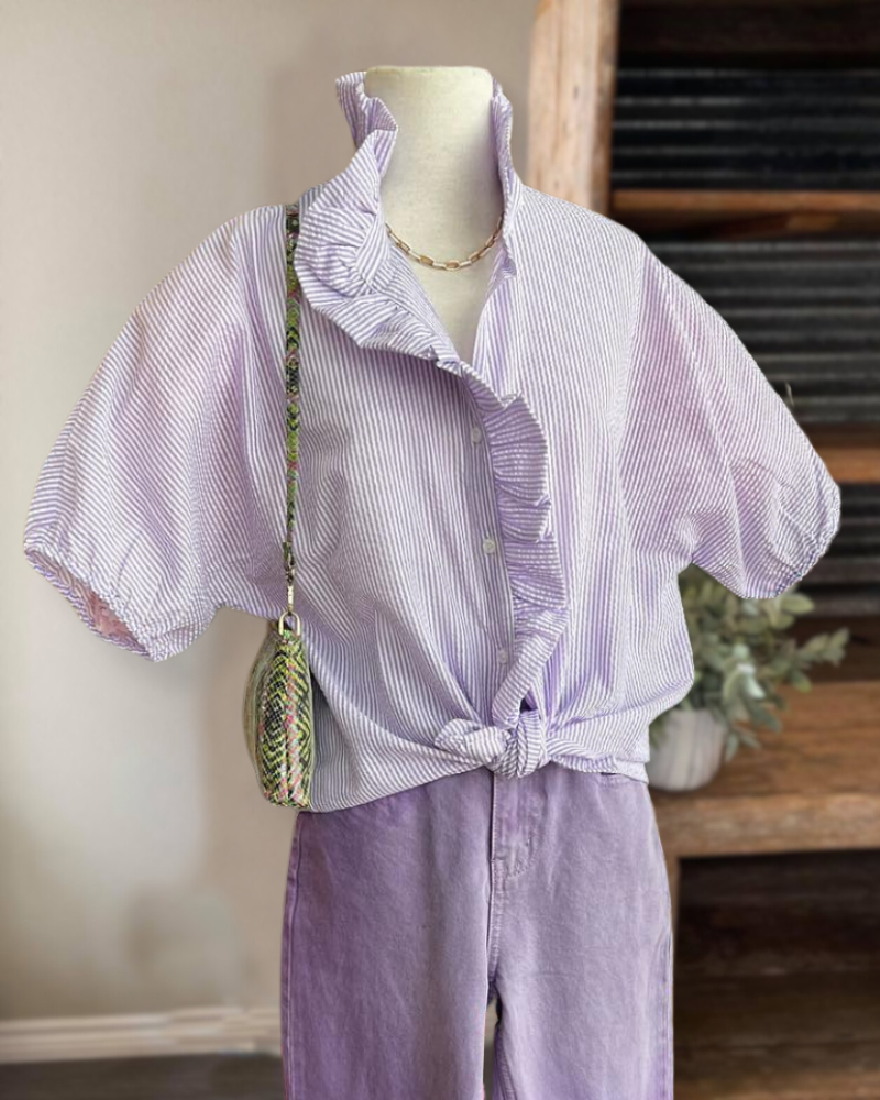 Lavender Ruffle Collar Shirt