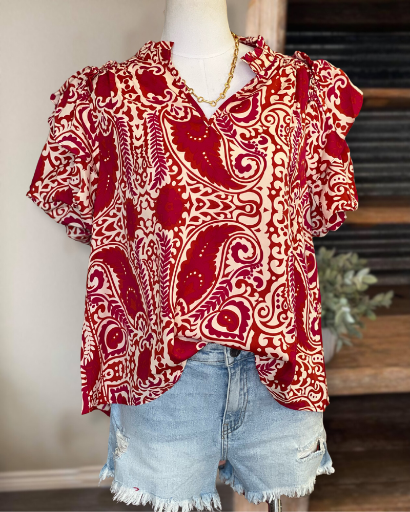 Burgundy Paisley Top