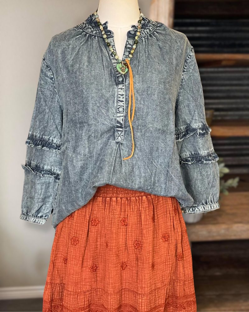 Ruffled Denim Top