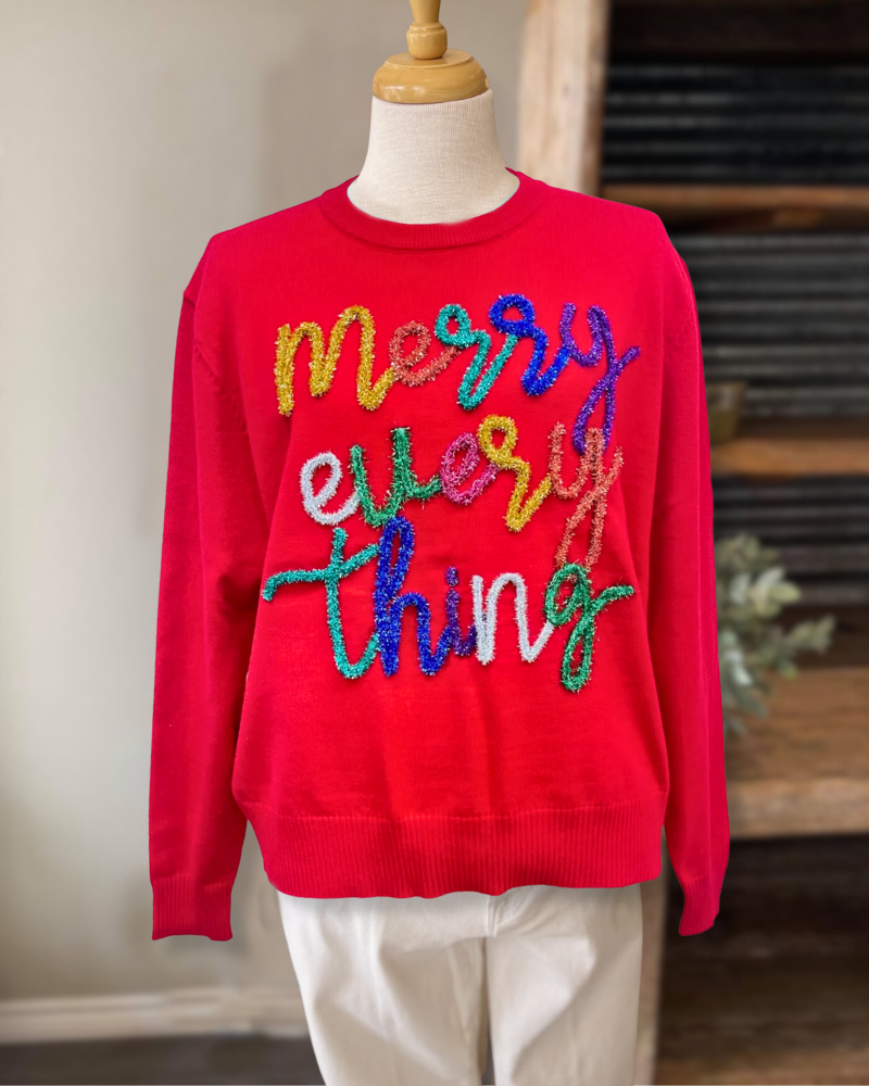 MERRY EVERYTHING Embroidered Sweatshirt