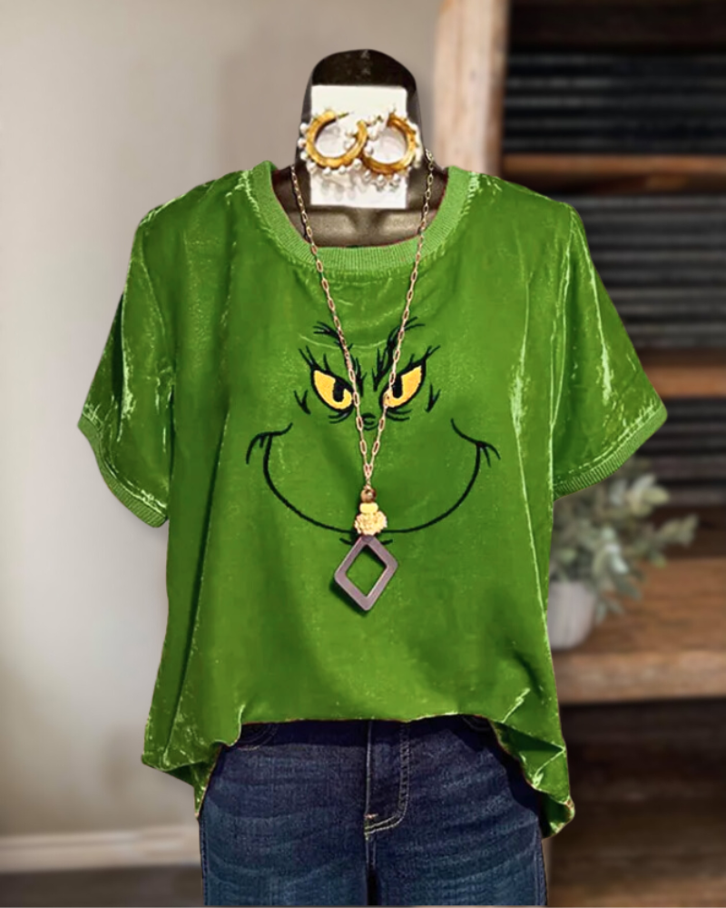 Grinch Print Velvet  Top