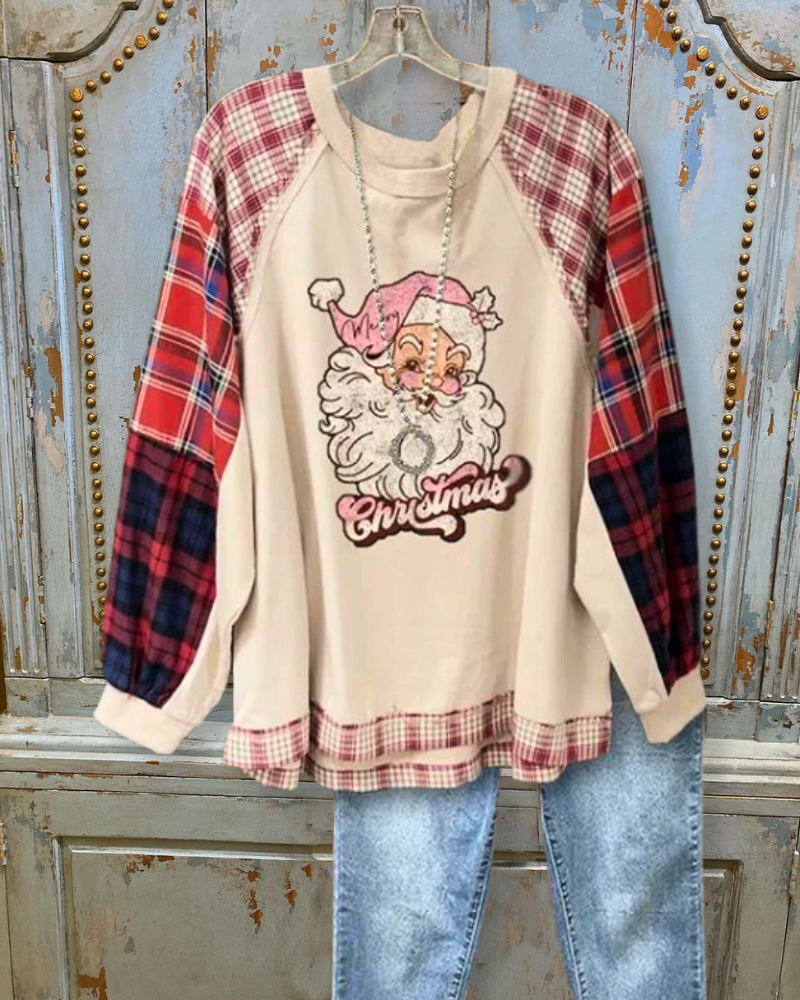 Plaid Santa Print Sweatshirt