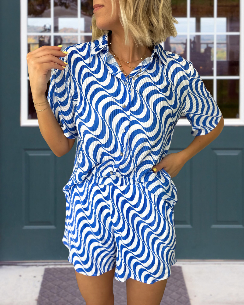 Wave Pleated Shorts Set