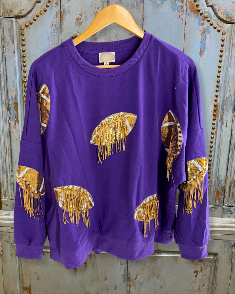 Sequin Fringed Football Sweatshirt