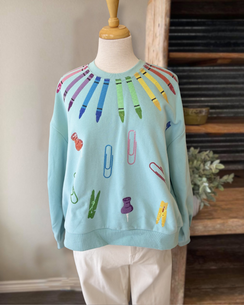 Cute School Supplies Print Sweatshirt