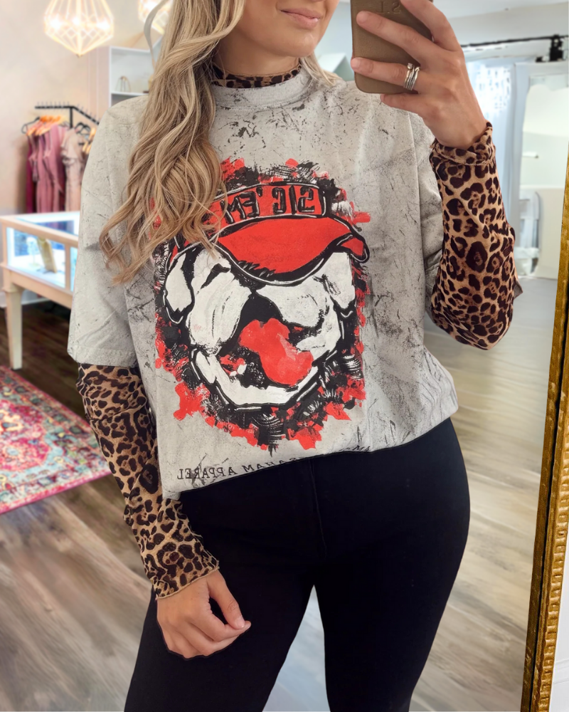 Bulldog Patchwork Leopard Print Top