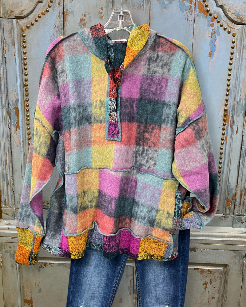 Colorblock Fleece Plaid Hoodie