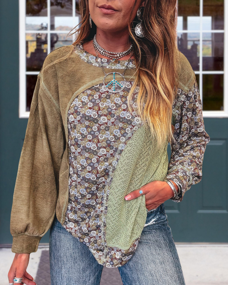 Daisy Patchwork Waffle Pullover